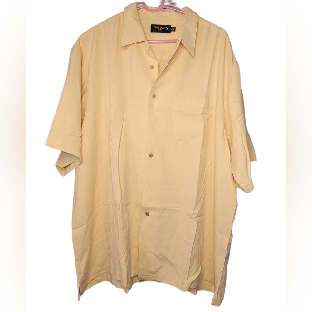 Tom James 100% Silk Button Up Shirt Yellow size Xl